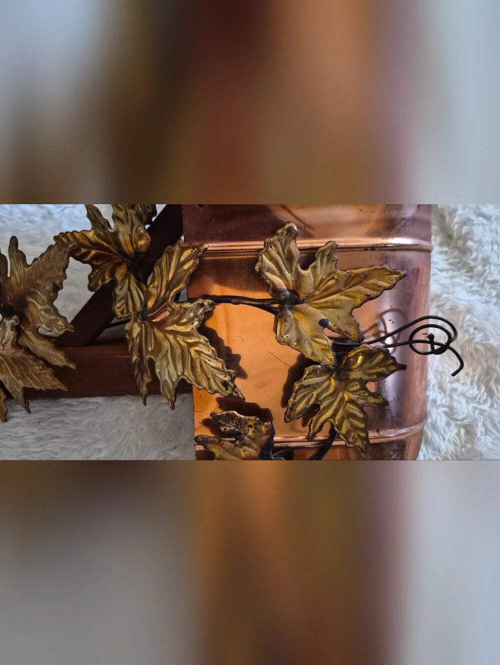 Decorative Copper Mailbox Wall Accent with Gold Leaf Motif